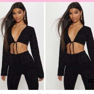 Black leopard velvet tie top